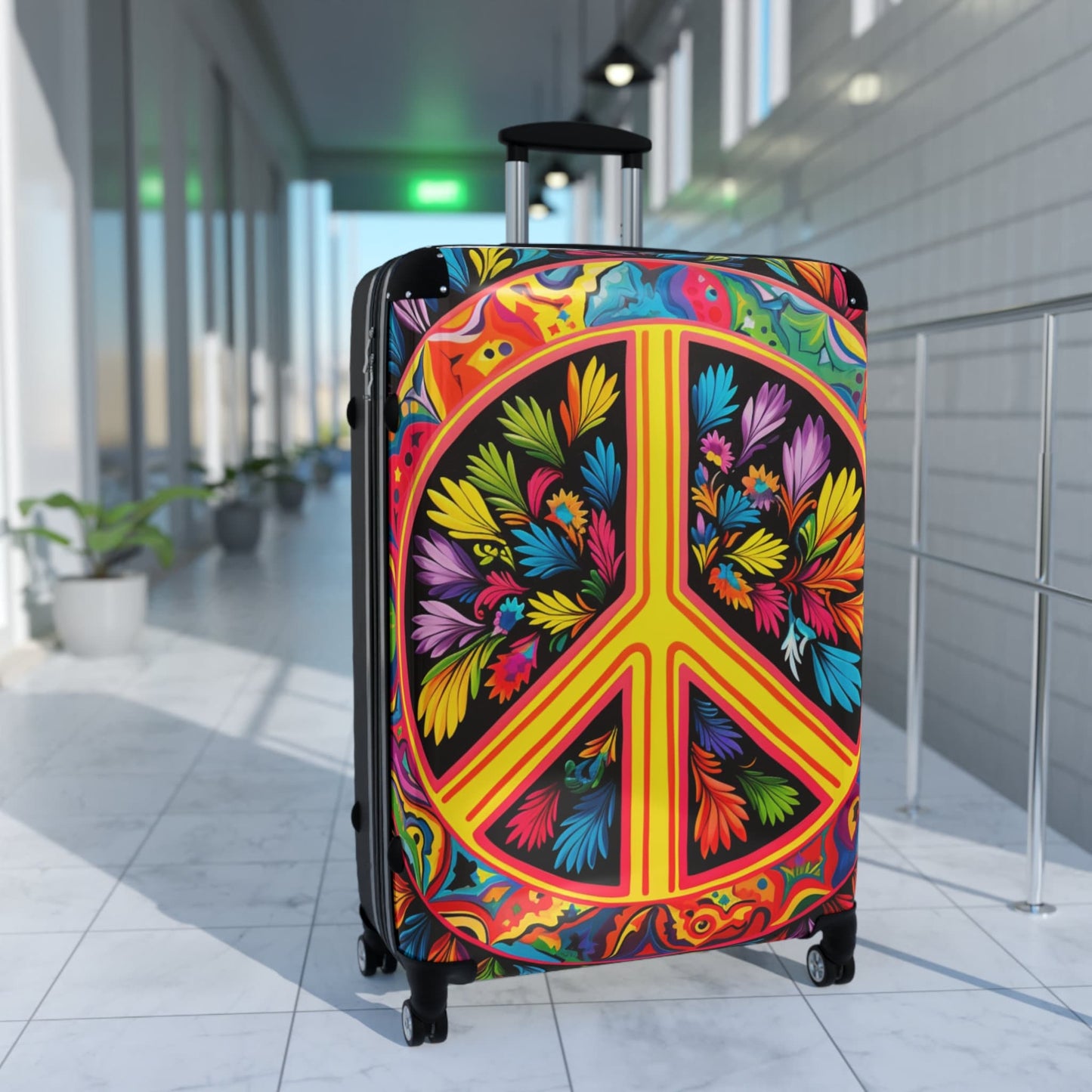 Custom Peace Sign Rolling Travel Suitcase