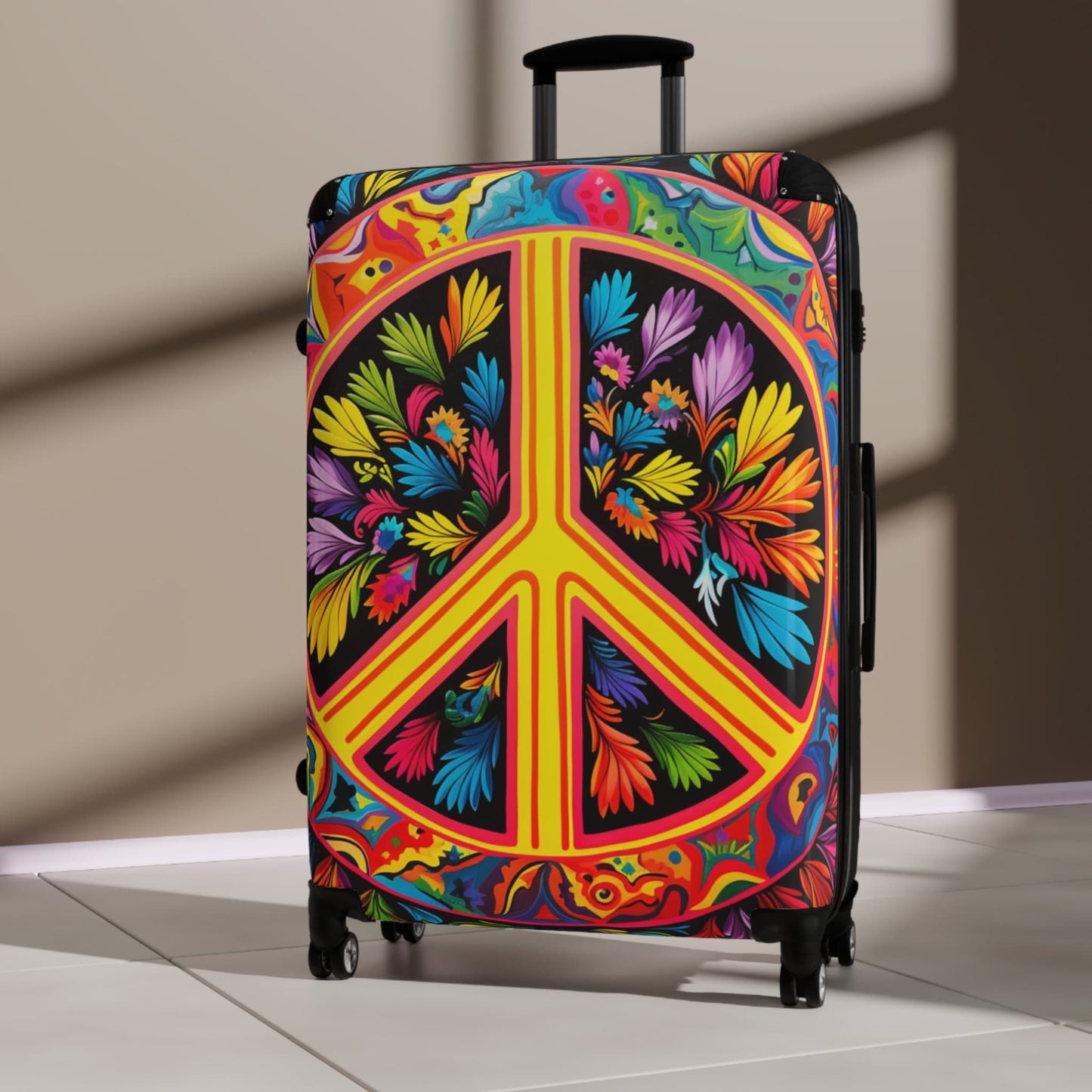 Custom Peace Sign Rolling Travel Suitcase