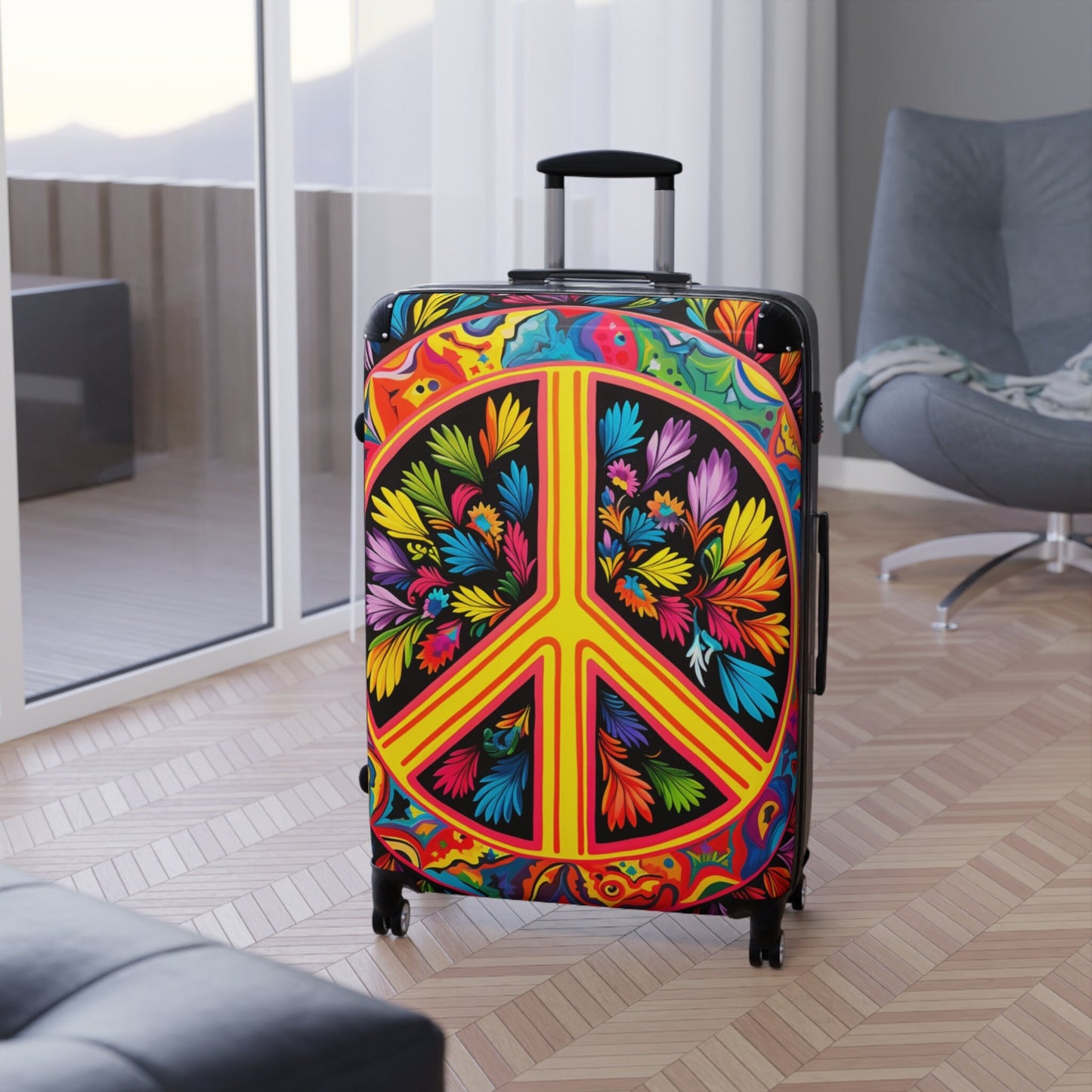 Custom Peace Sign Rolling Travel Suitcase
