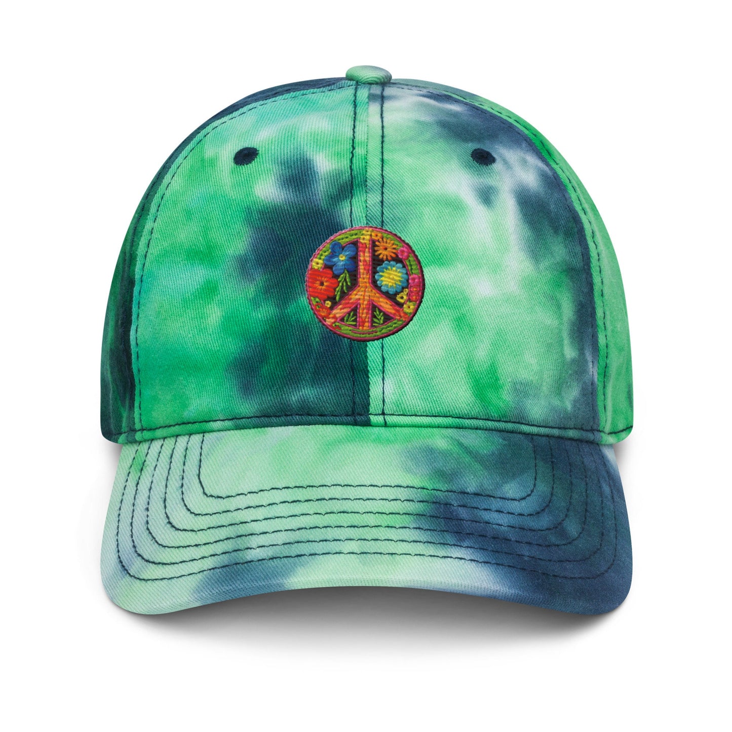 Tie-dye hat with Embroidered Peace Symbol