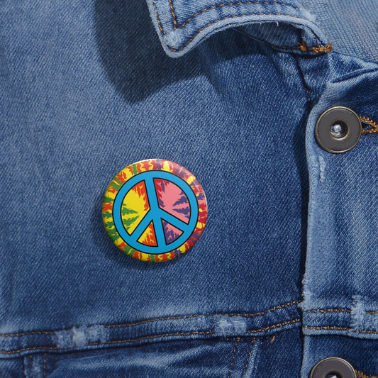 Flower Power Peace Sign Pin Button
