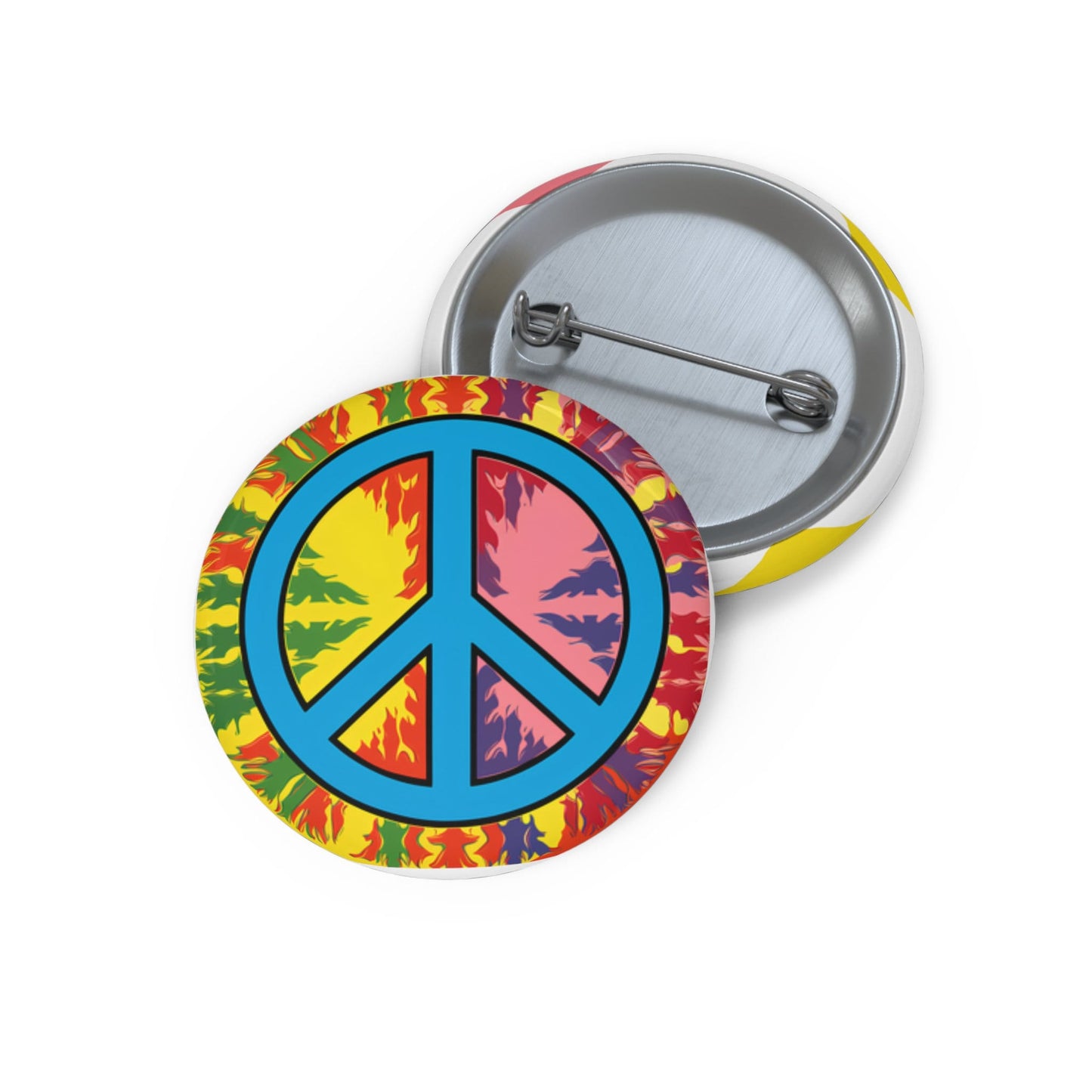 Flower Power Peace Sign Pin Button