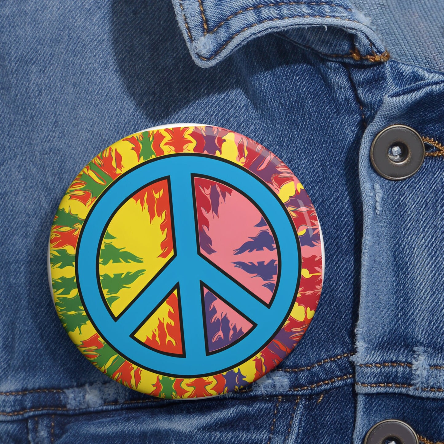 Flower Power Peace Sign Pin Button
