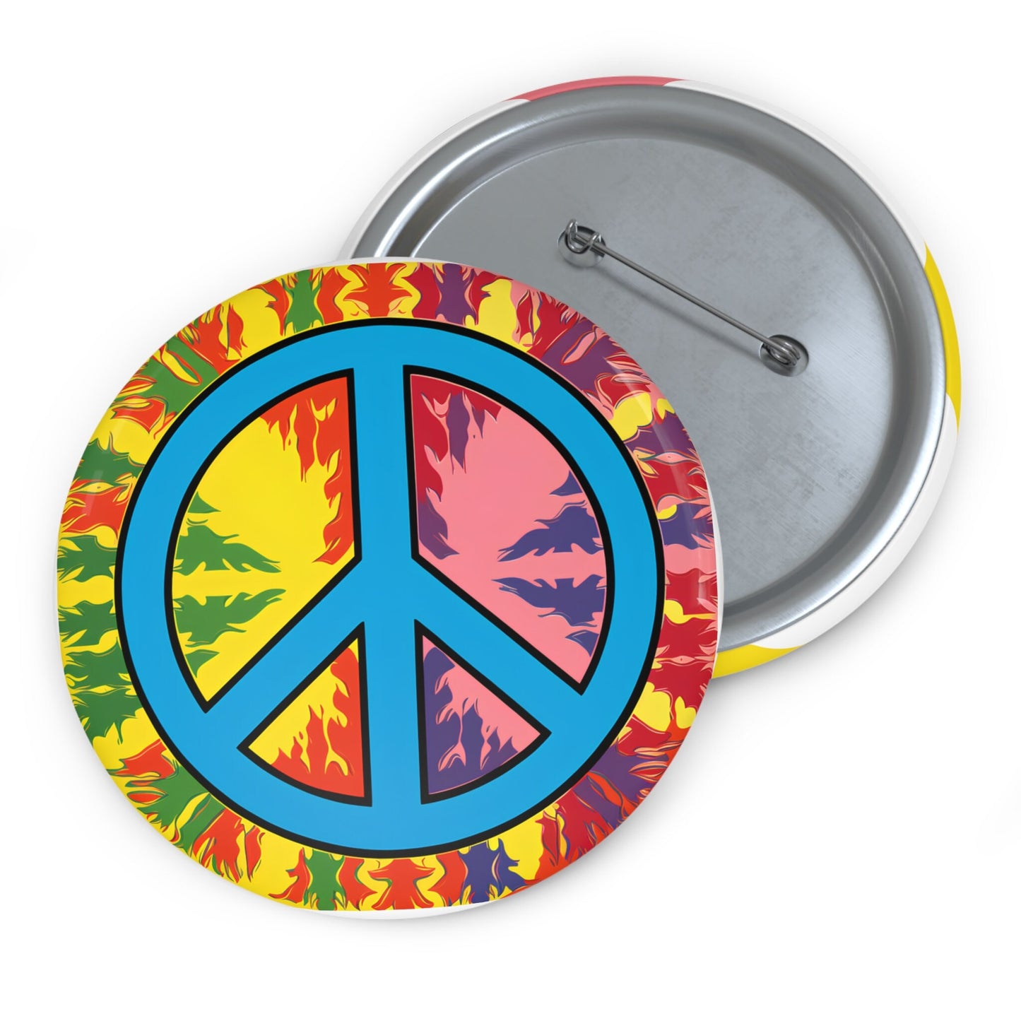 Flower Power Peace Sign Pin Button