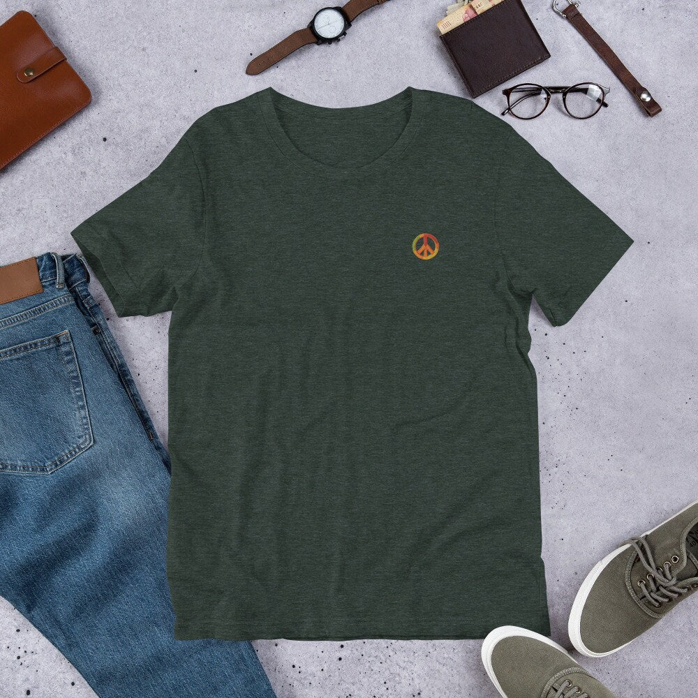 Unisex T-shirt Embroidered Peace and Love