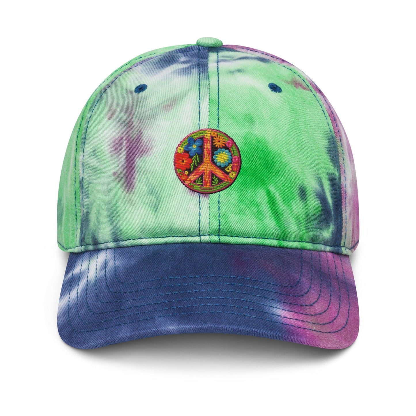 Tie-dye hat with Embroidered Peace Symbol