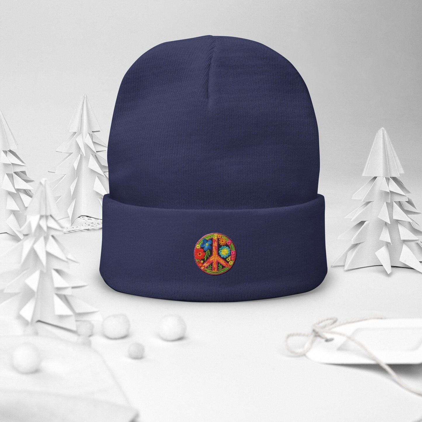 Embroidered Peace Sign Beanie