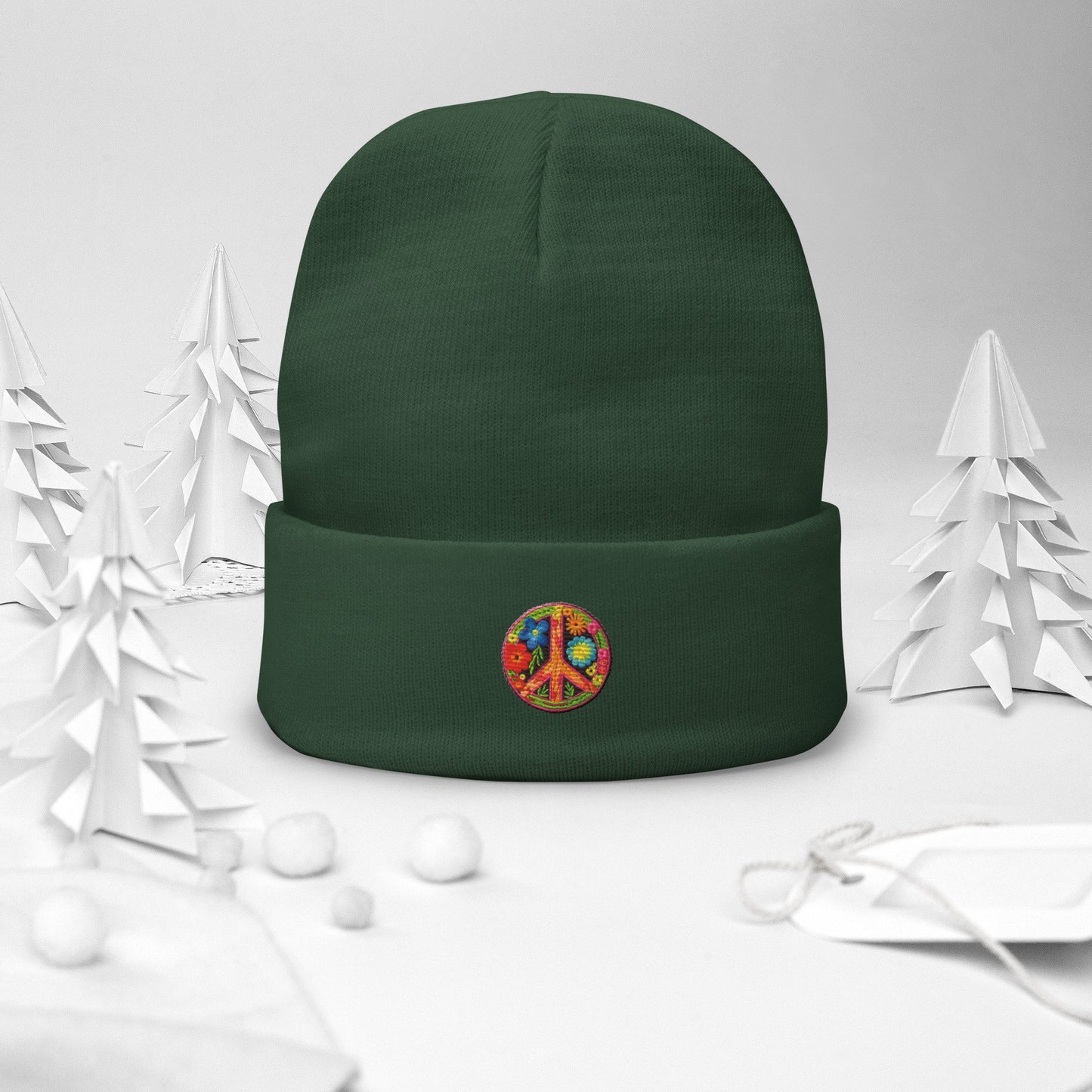 Embroidered Peace Sign Beanie
