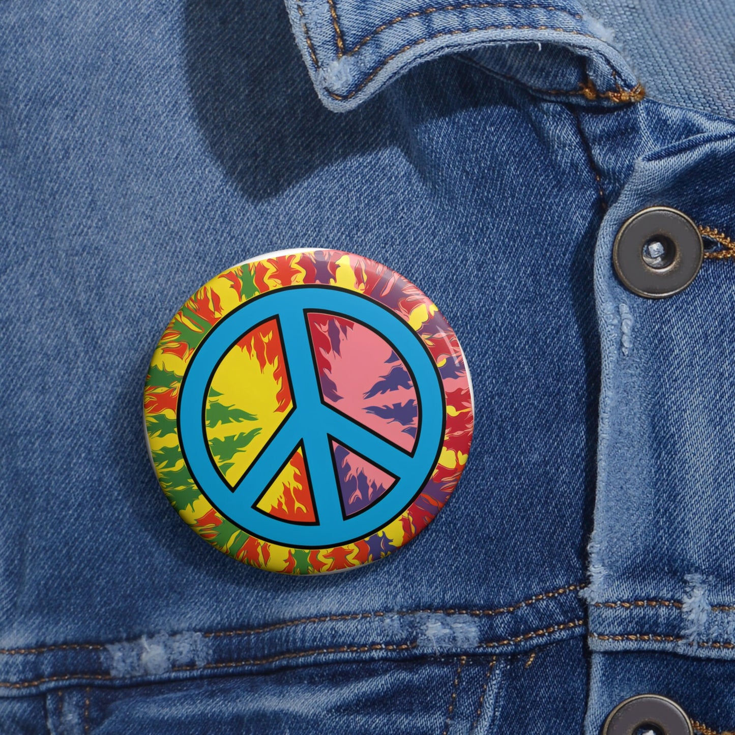 Flower Power Peace Sign Pin Button
