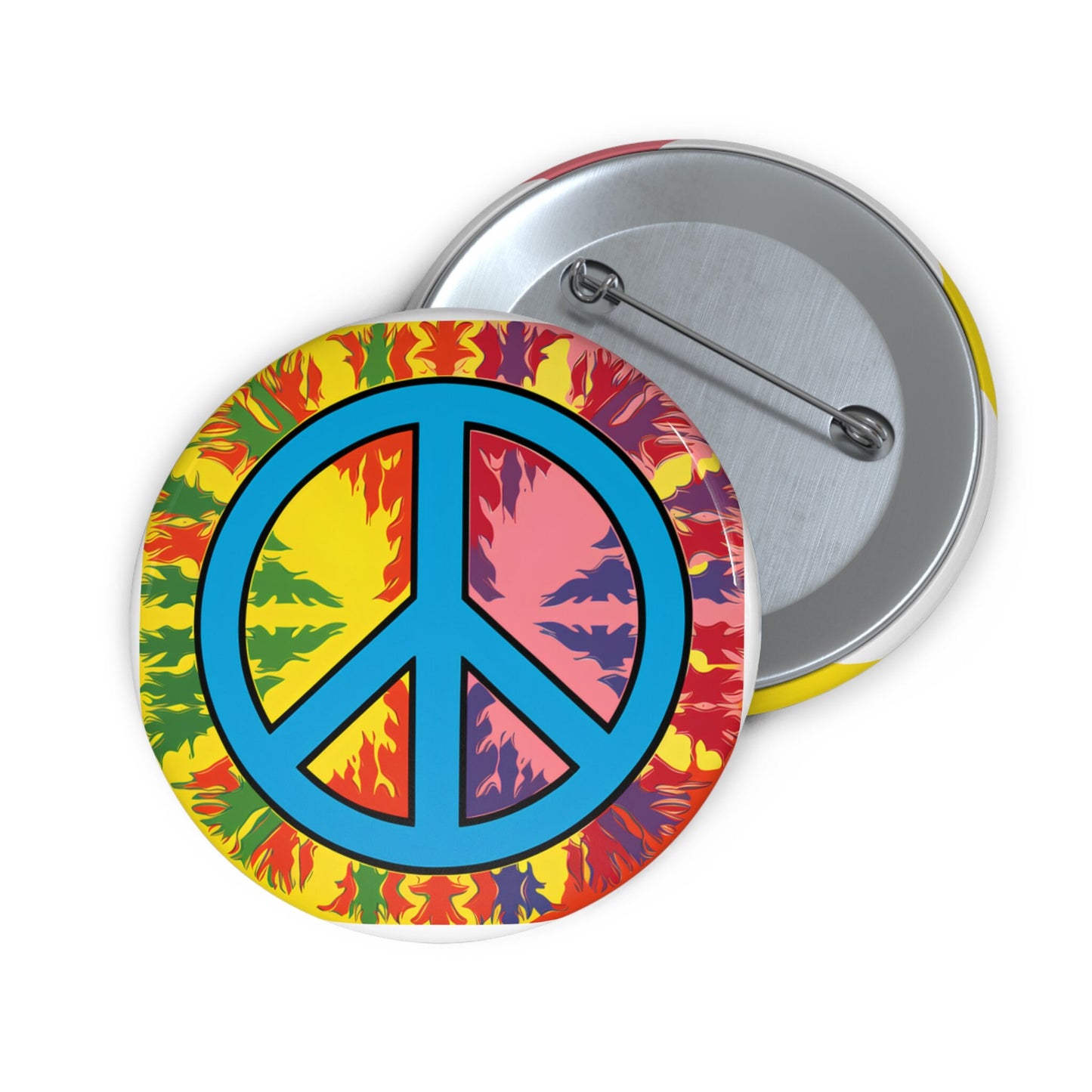 Flower Power Peace Sign Pin Button