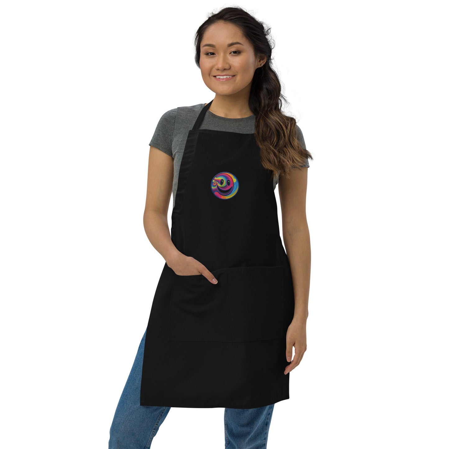 Embroidered Psychedelic Smiley Face Apron