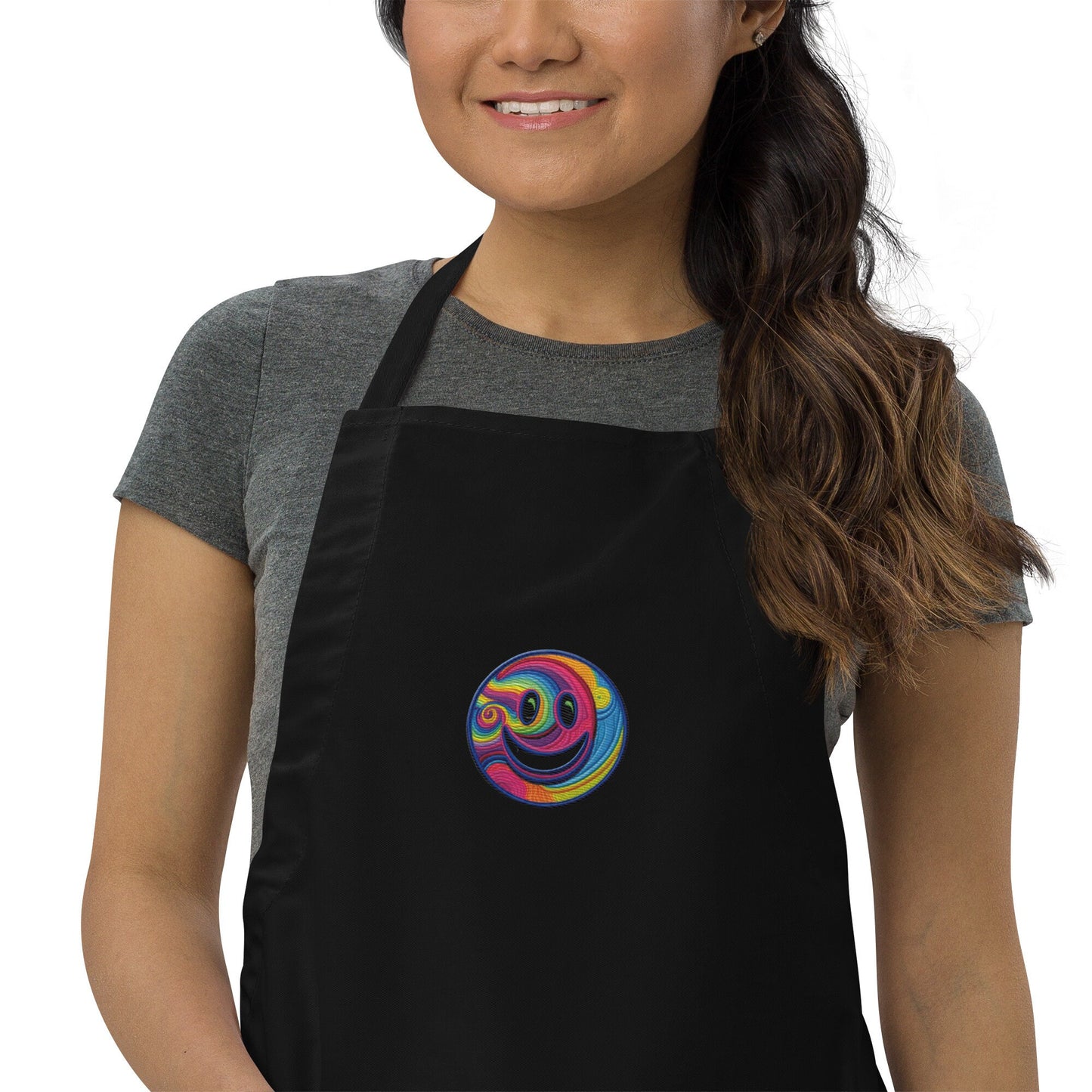 Embroidered Psychedelic Smiley Face Apron