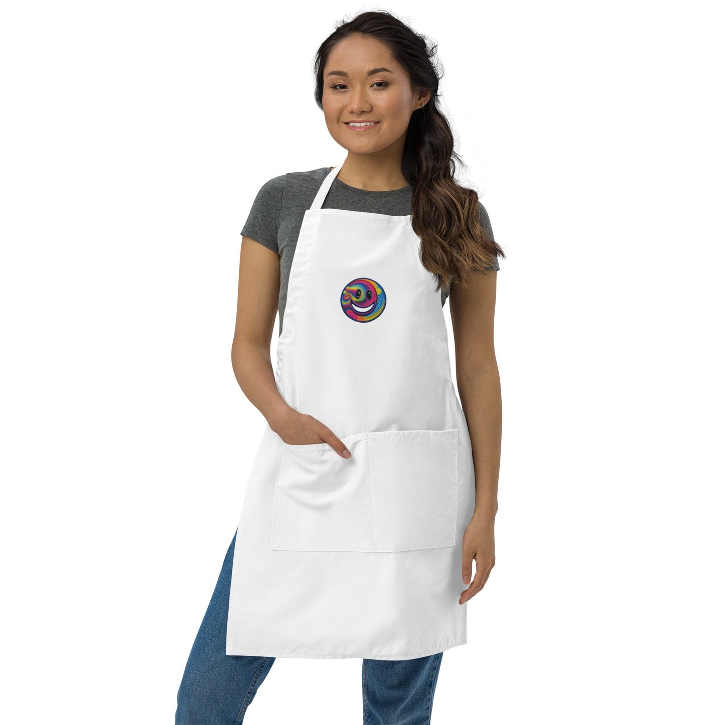 Embroidered Psychedelic Smiley Face Apron