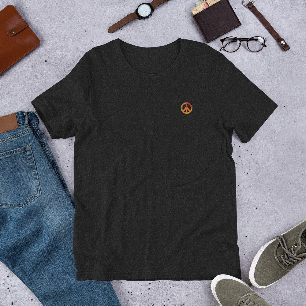Unisex T-shirt Embroidered Peace and Love