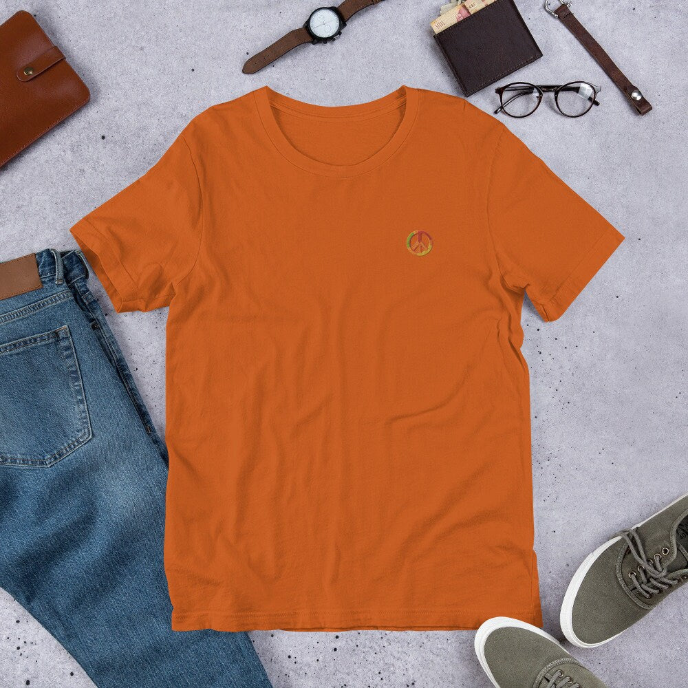 Unisex T-shirt Embroidered Peace and Love