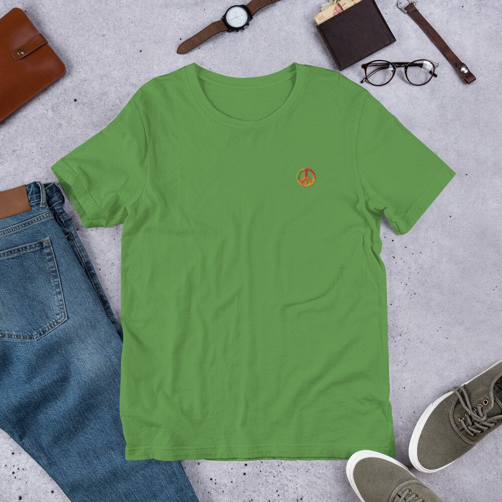 Unisex T-shirt Embroidered Peace and Love