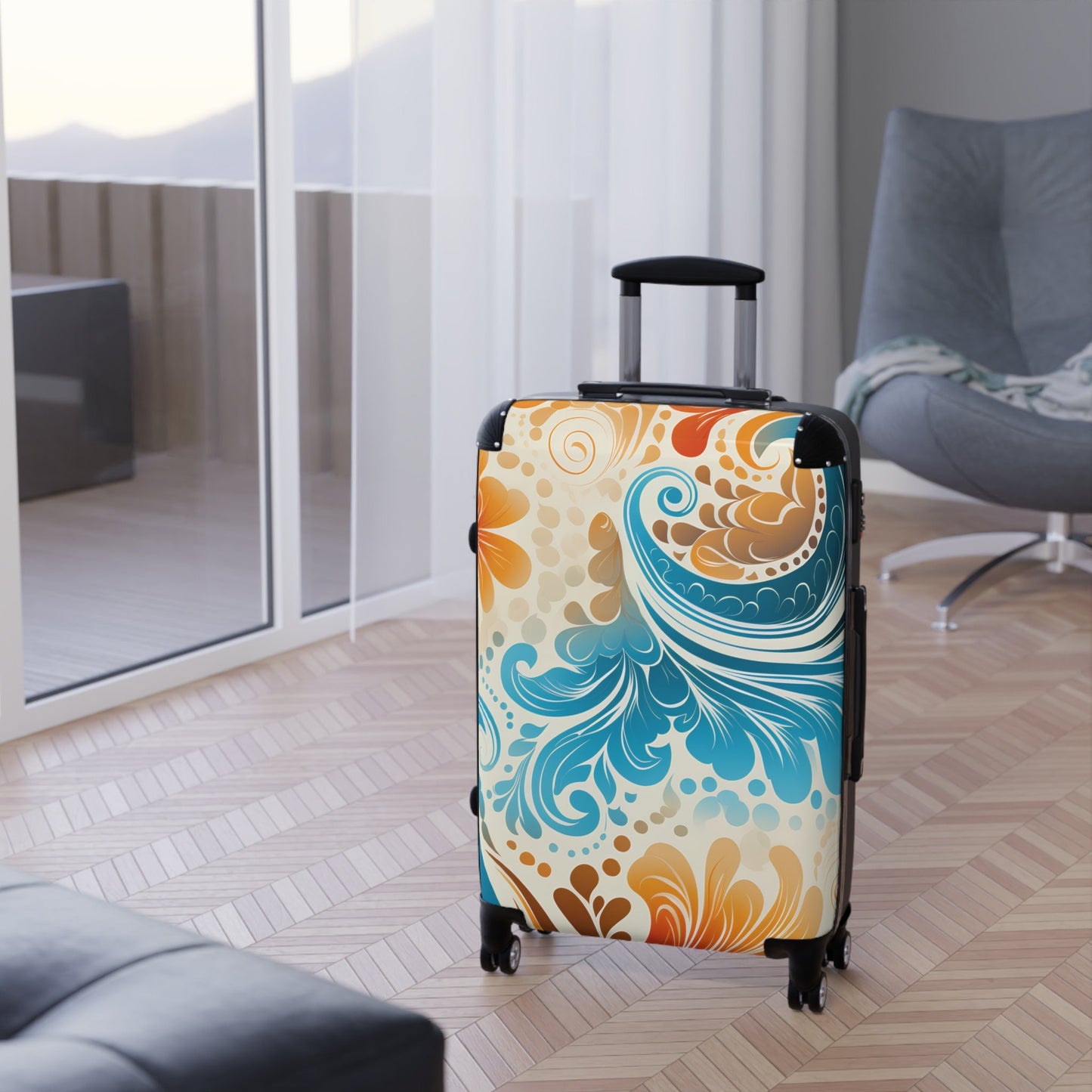 Groovy Paisley Blue White and Gold Suitcase