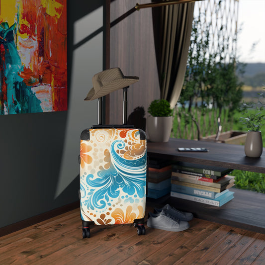 Groovy Paisley Blue White and Gold Suitcase