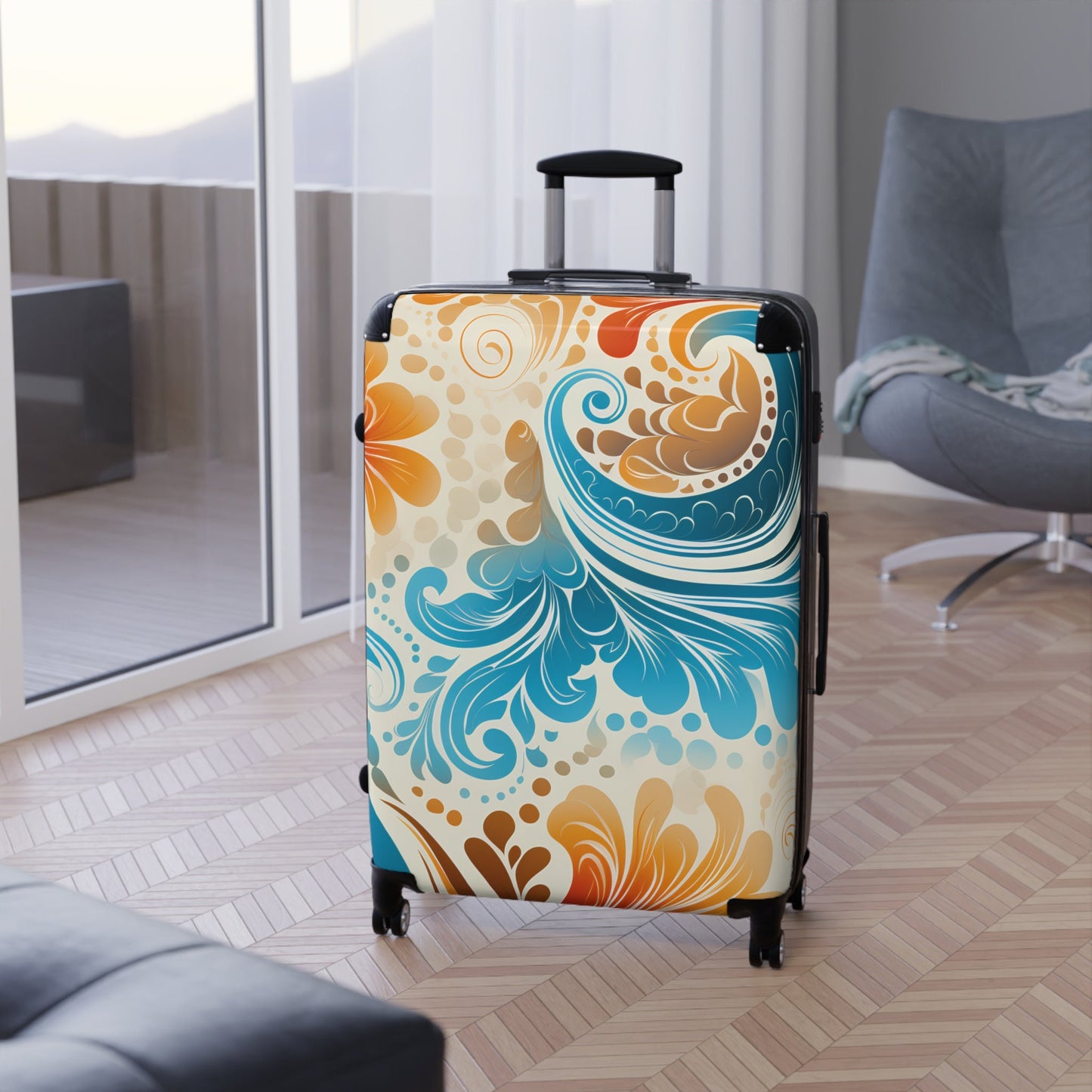 Groovy Paisley Blue White and Gold Suitcase